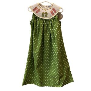 Remember Nguyen Girls 4T Smocked Green Polka Dot Flip Flop Embroidery Dress